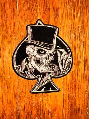 Velvet Ace of Spades Skeleton Top Hat Small Gothic Patch